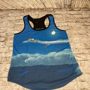 NWOT spirited away blue/black front print, razorback ladies tank top size XL, L